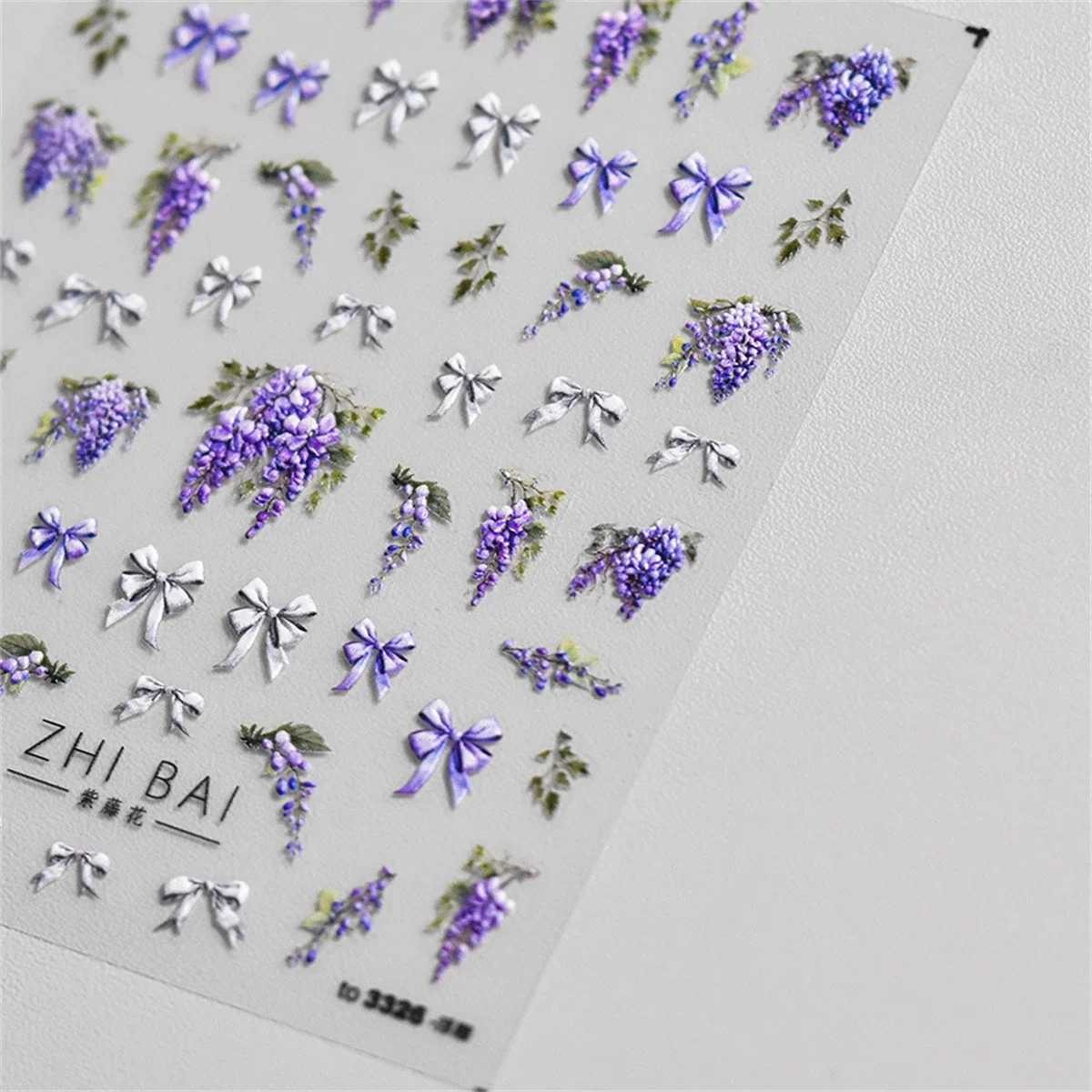 1pcs 5D Japanese Kawaii Purple Wisteria Flower Nail Art Stickers Flower Bow Nail Decoration Slider Decal Adhesive Transfer PartXJ240814