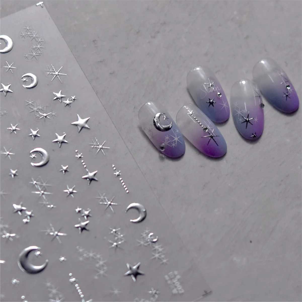 1PC 5D Korean Bronzing Nail Stickers Japanese Gold Silver Star Moon Luxury DIY Nail Art Decoration Decals Manicure AccessoriesXJ240814