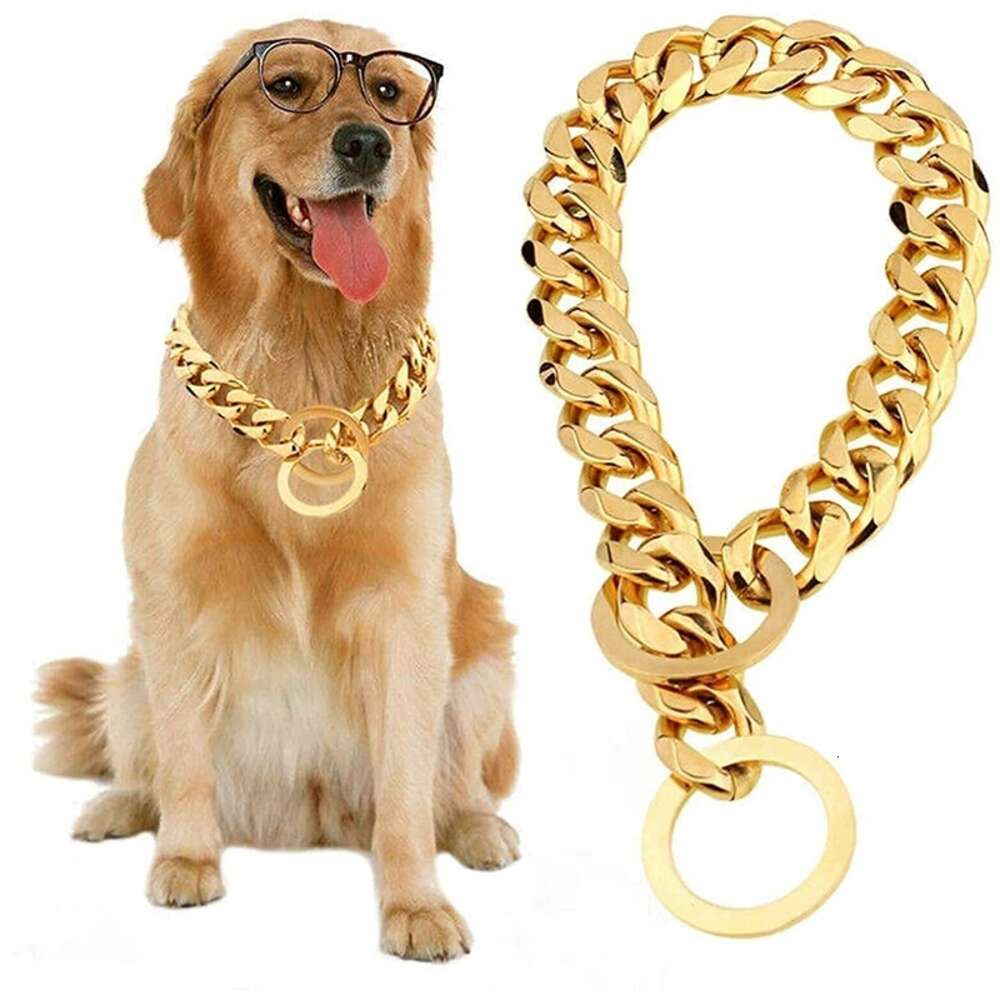 Gold Dog Chain, Stainless Steel Dog Collar Choker, Luxury Designer, Walking And Traning Metal Necklace For Small And Medium Dogs Zozostore
