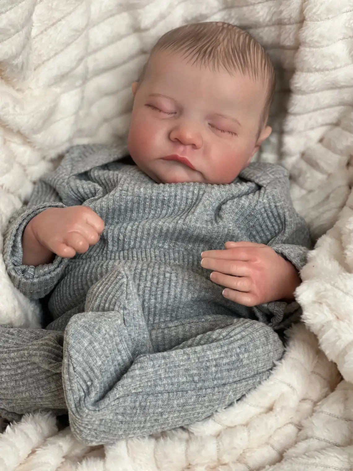 NPK 49CM Levi born Baby Doll Reborn Sleeping Soft Silicone Flexible 3D Skin Tone with Visible Veins Hand Paint Hair Doll 240808