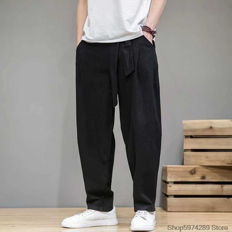 Spring cotton linen pants mens elastic waist casual harem pants loose sports pants traditional Chinese Trousers pantalons hommeW240725