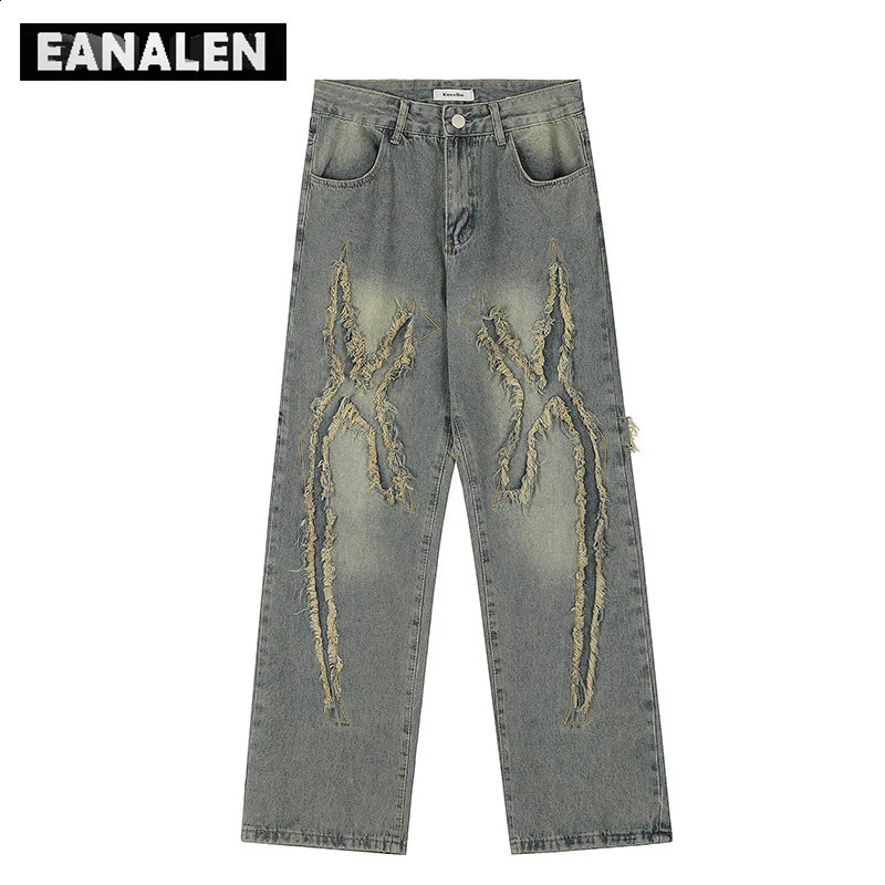 Harajuku Vintage Tie-Dye Loose Jeans Mens Y2K Streetwear Gothic Punk Oversized Casual Pants Womens Wide Legs Bermuda Grunge 240814