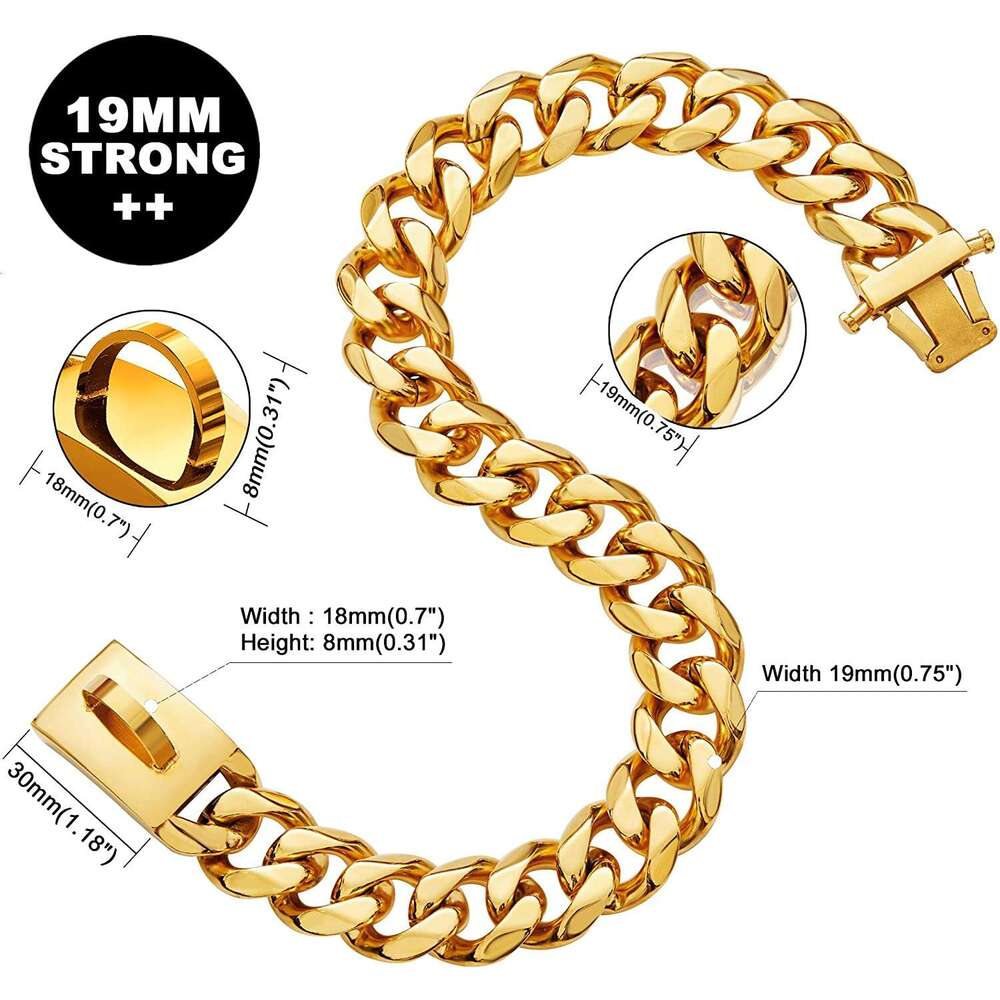 Gold Dog Collar Stainless Steel Cuban Link Chain With Bone ID Tag, Luxury Pet Necklace, Small Medium Large Dogs Usage Zozostore