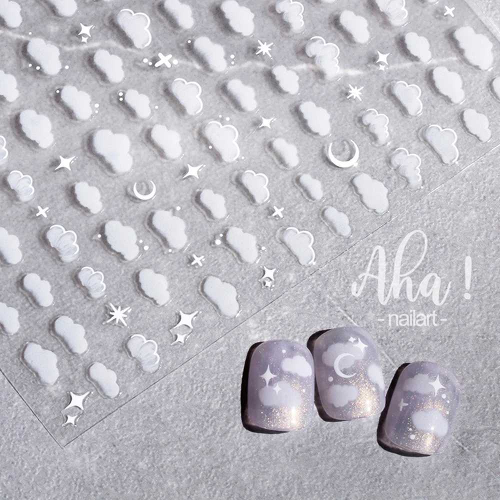 1pc Cute White Cloud Nail Stickers Ultra Thin Nail Art Stickers Self Adhesive Decals Star Moon/Flower/Clouds Kawaii Nail DecalsXJ240814