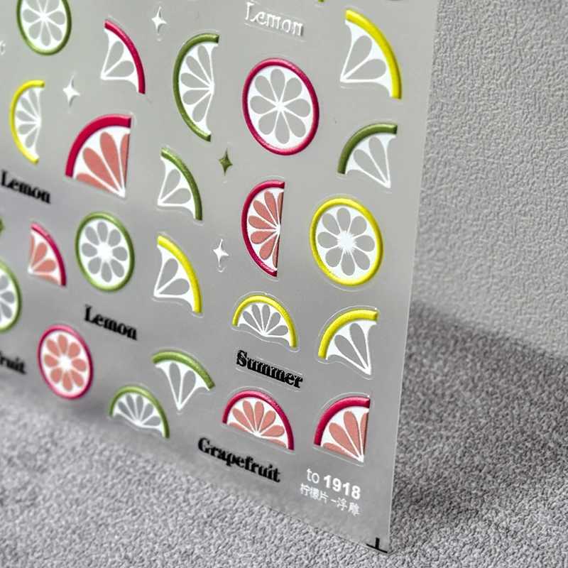 Lemon Cherry Kiwi Fruits Strawberry Grapefruit DIY 5D Soft Embossed Relief Self Adhesive Nail Art Decorations Stickers 3D DecalXJ240814
