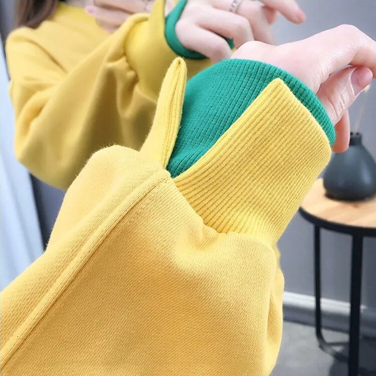 Cotton fake two-piece hoodie, plus size loose fitting pullover, Korean version student women's clothing, 2024 new spring and autumn solid color t