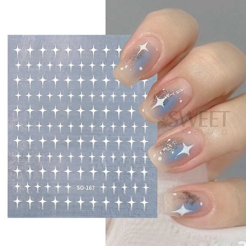 Glossychic Silver Star Nail Manicure Sticker Laser Bronzing White Pentagram Adhesive Decal Halloween Starlight Charm Foils DecorXJ240814