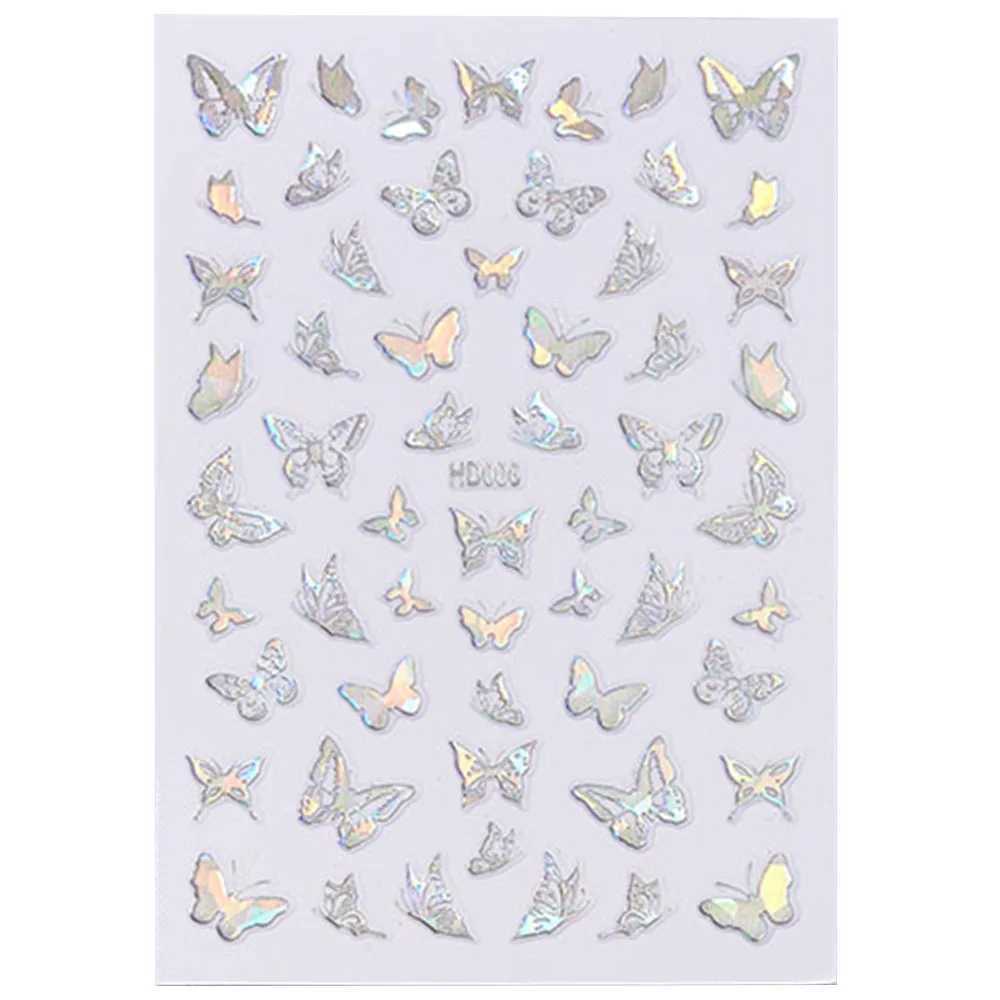 16 Sheets Silver 3D Nail Art Adhesive Sticker Laser Hollow Fly Butterfly Shapes Nail Art Decal Decorations Different Shape SheetXJ240814