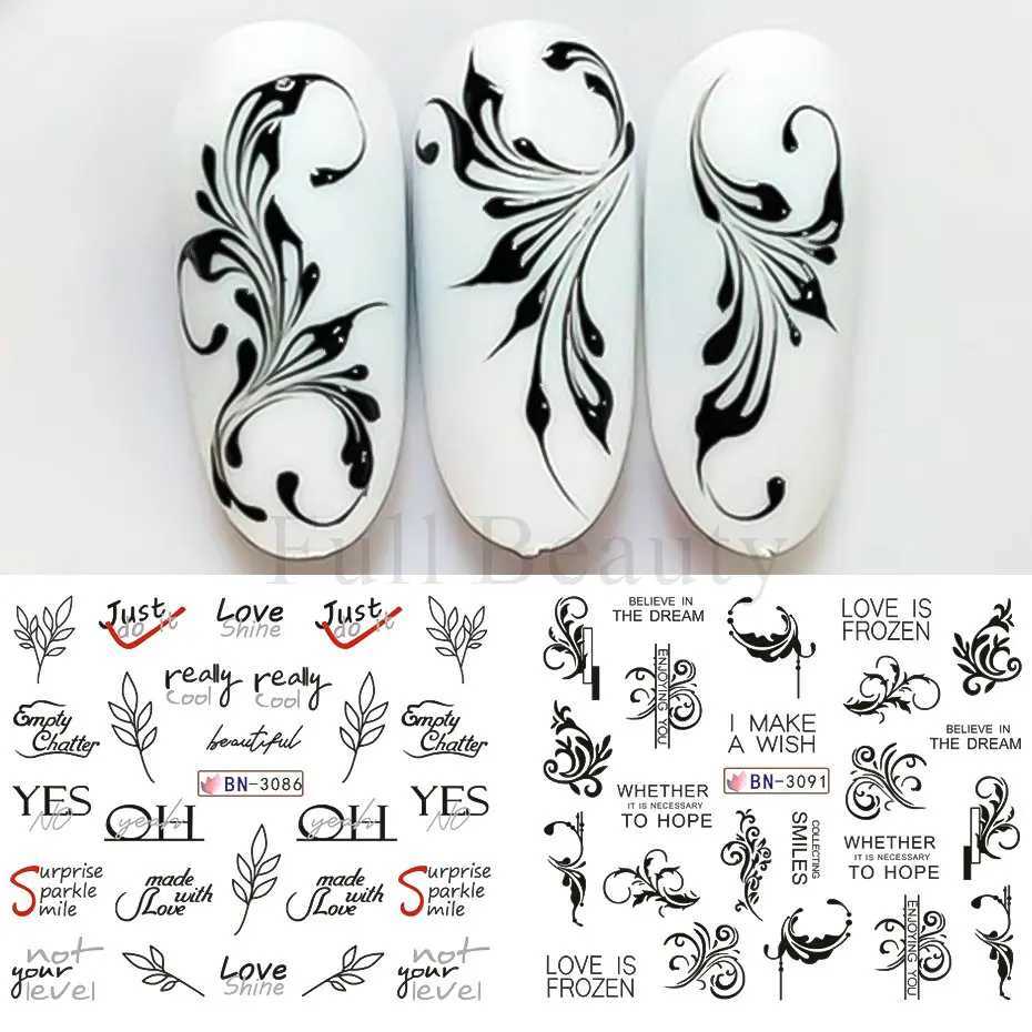 12pcs Black Leaves Letter Nail Stickers Water Transfer Decals Purple Flower Lace Sliders Decorations Manicure Charm Foils LABNXJ240814