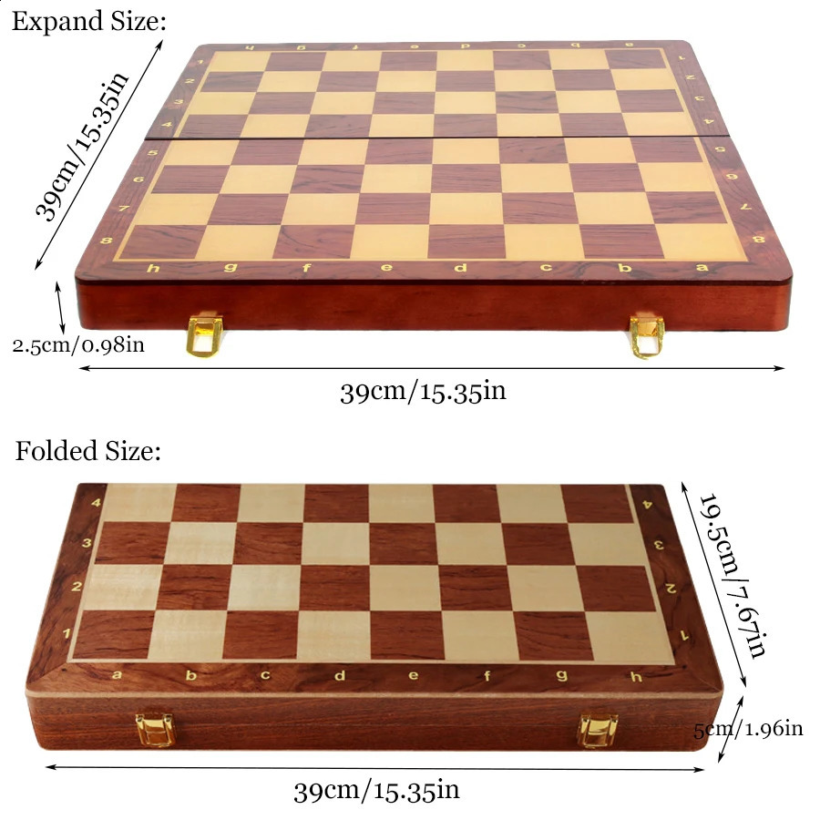 Wooden Folding Chess Set for Adults and ren Traditional Classic Pieces Chessboard Toys Board Games 2 Extra Queens High 240813