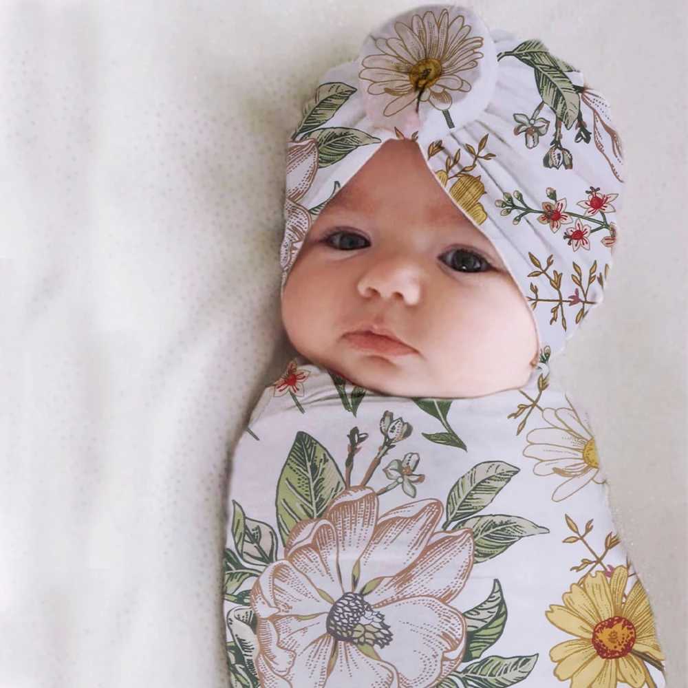 Ylsteed 3 Pieces Set Newborn Photography Wrap with Turban Hat Baby Swaddle Blanket Headband Set Newborn Receiving Blanket Y240815