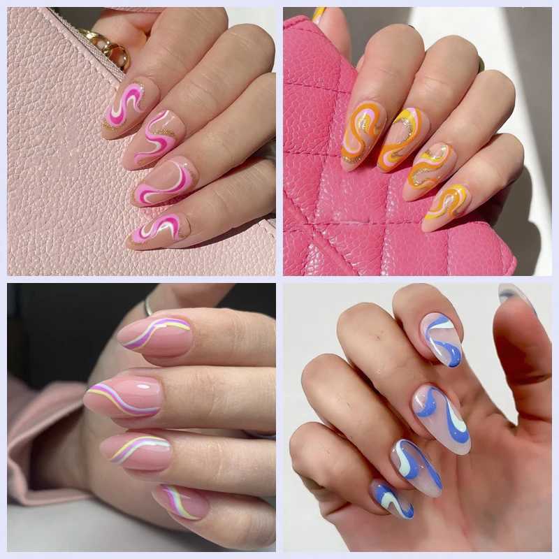 12patterns Colors Wave Line Flower Nail Water Decals Swirl Ribbon Silder For Nails Art Transfer Sticker Nailswag Slider DecalsXJ240814