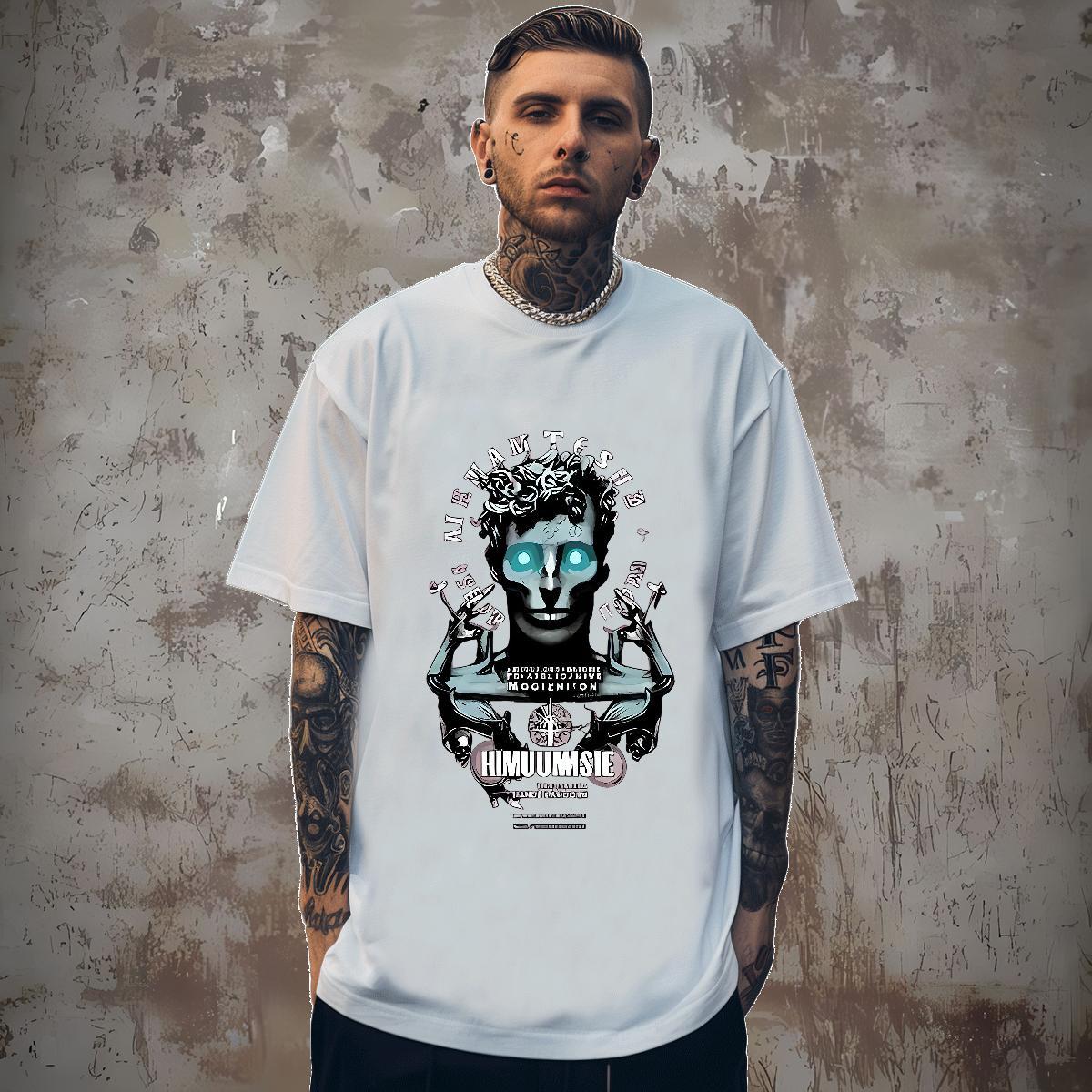 Men T Shirts 100% Cotton 230g portrait Casual Beach Crew Neck Breathable Black White Men Tshirts 2024 Designer Cool Clothings
