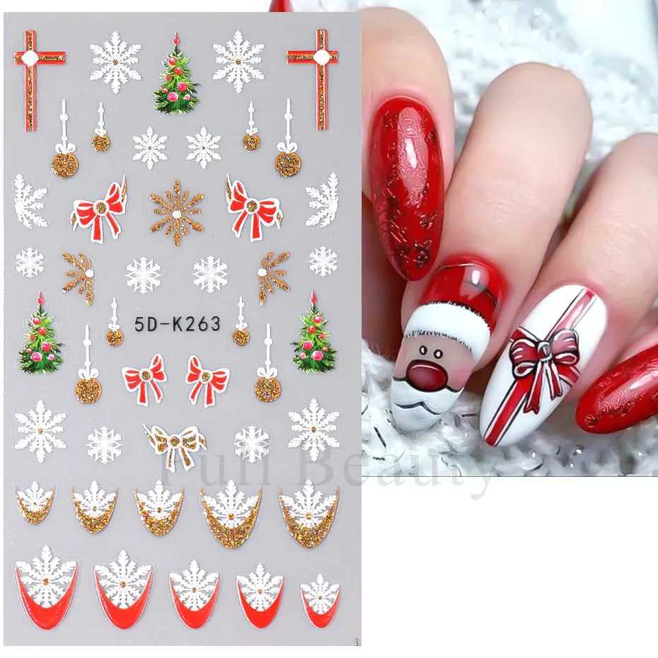 5D Embossed Christmas Nail Stickers Shiny Glitter Gold Silver Snowflake Snowman Santa Claus Tree Winter Xmas Nail Decor DecalsXJ240814
