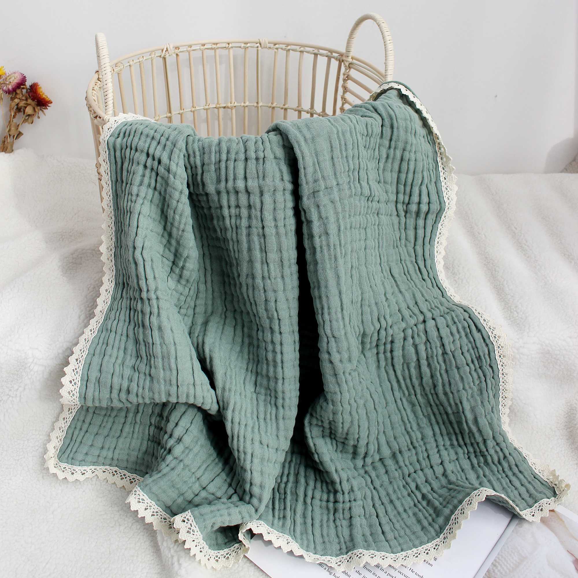 Baby Swaddle Blanket Cotton Bath Towel Six Layers Gauze Lace Swaddle Wrap for Newborn Blanket Baby Items Y240815