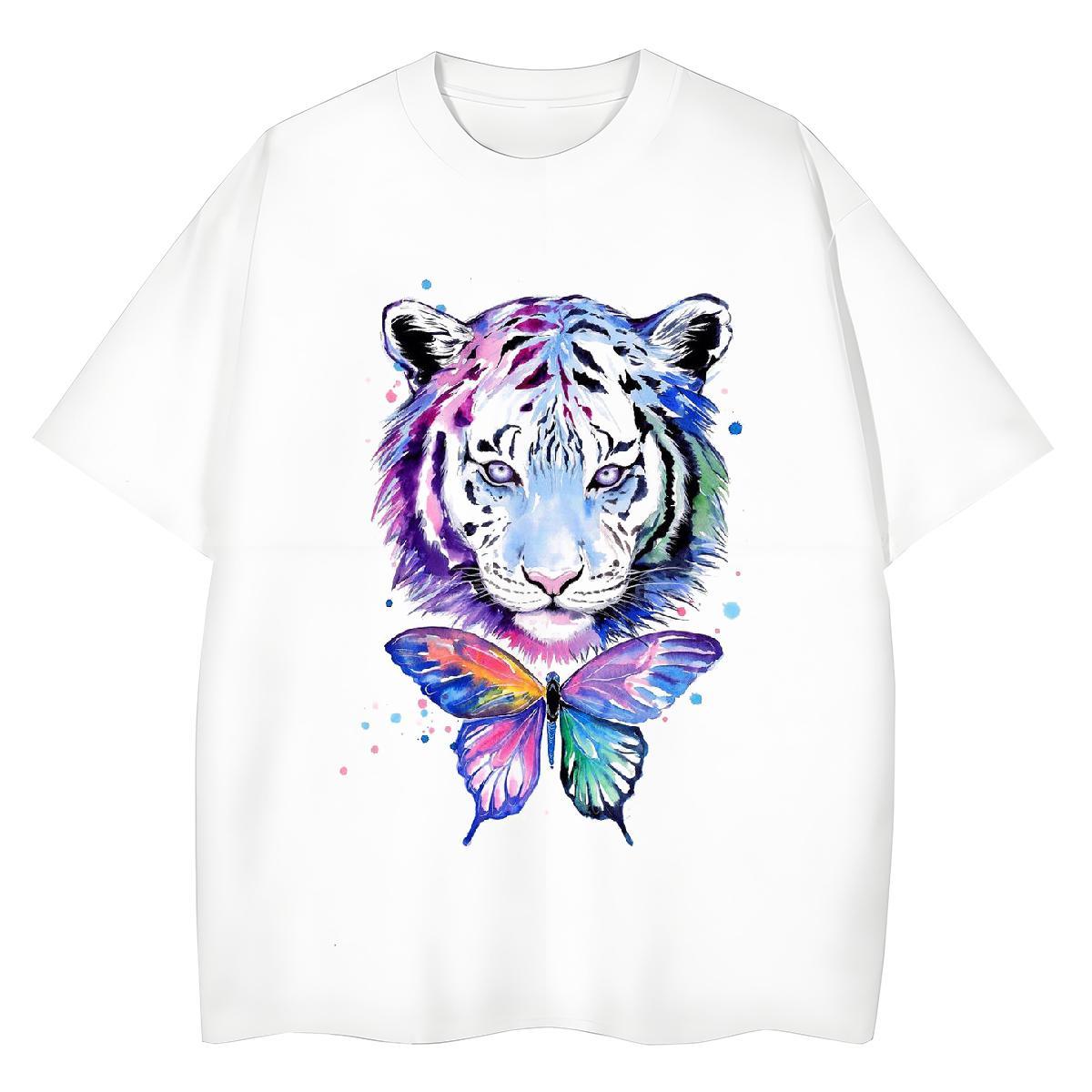 Brand Woman T Shirts Breathable Crew Neck 230g Pure Cotton Couples T Shirts Skull tiger Hip Hop Street Loose fit Tee Shirt
