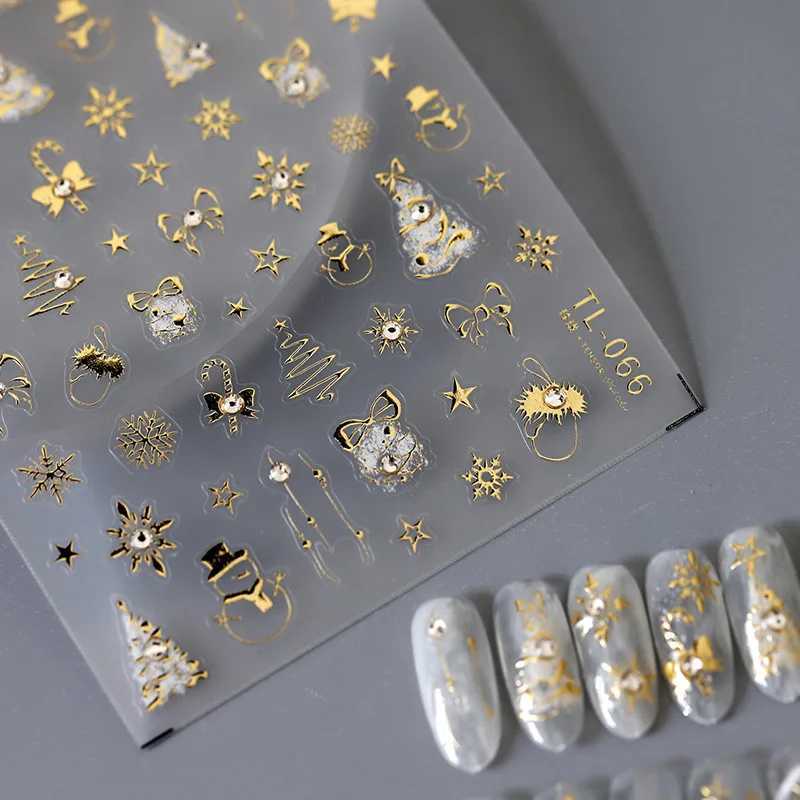 1Sheet Shiny Gold Laser 3D Christmas Bow Nail Art Sticker Relief Back Adhesive Nail Art Sticker DIY Manicure Decortions SlidersXJ240814