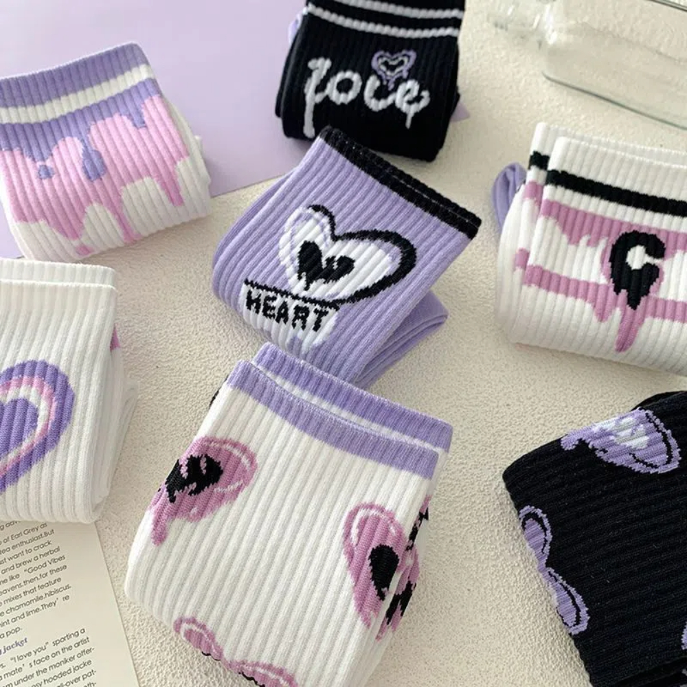 Trendy Purple Love Socks for Women Versatile Mid Length Sporty Leg Wear Ideal for Spring and Summer