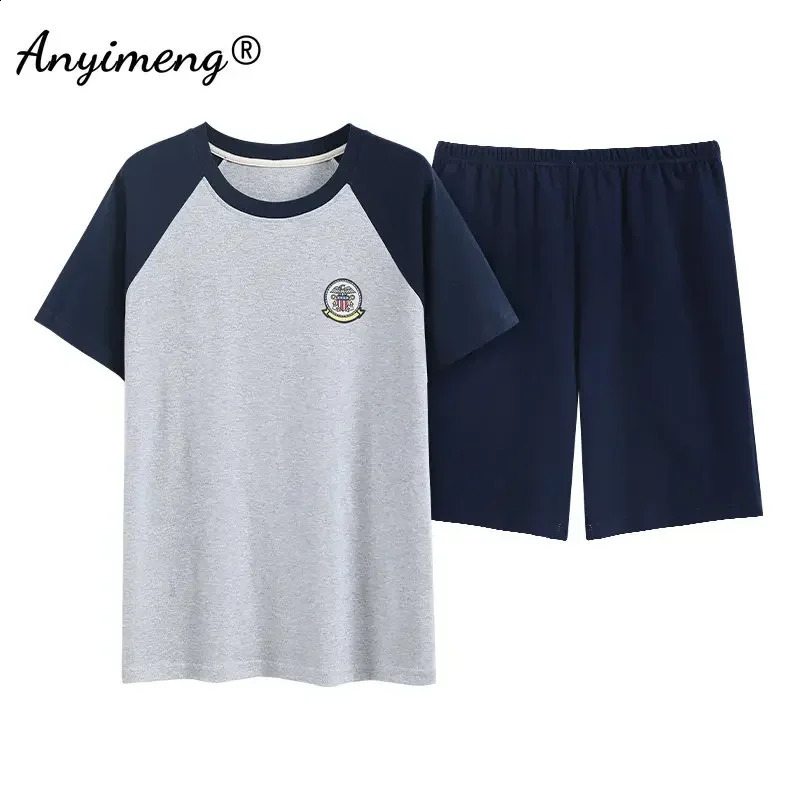 Mens L-5XL Summer Cotton Homesuit Fashion Elegant Plaid Pants Shorts Pajamas Set for Man Leisure Sleepwear Boys Pullover Pijamas 240814