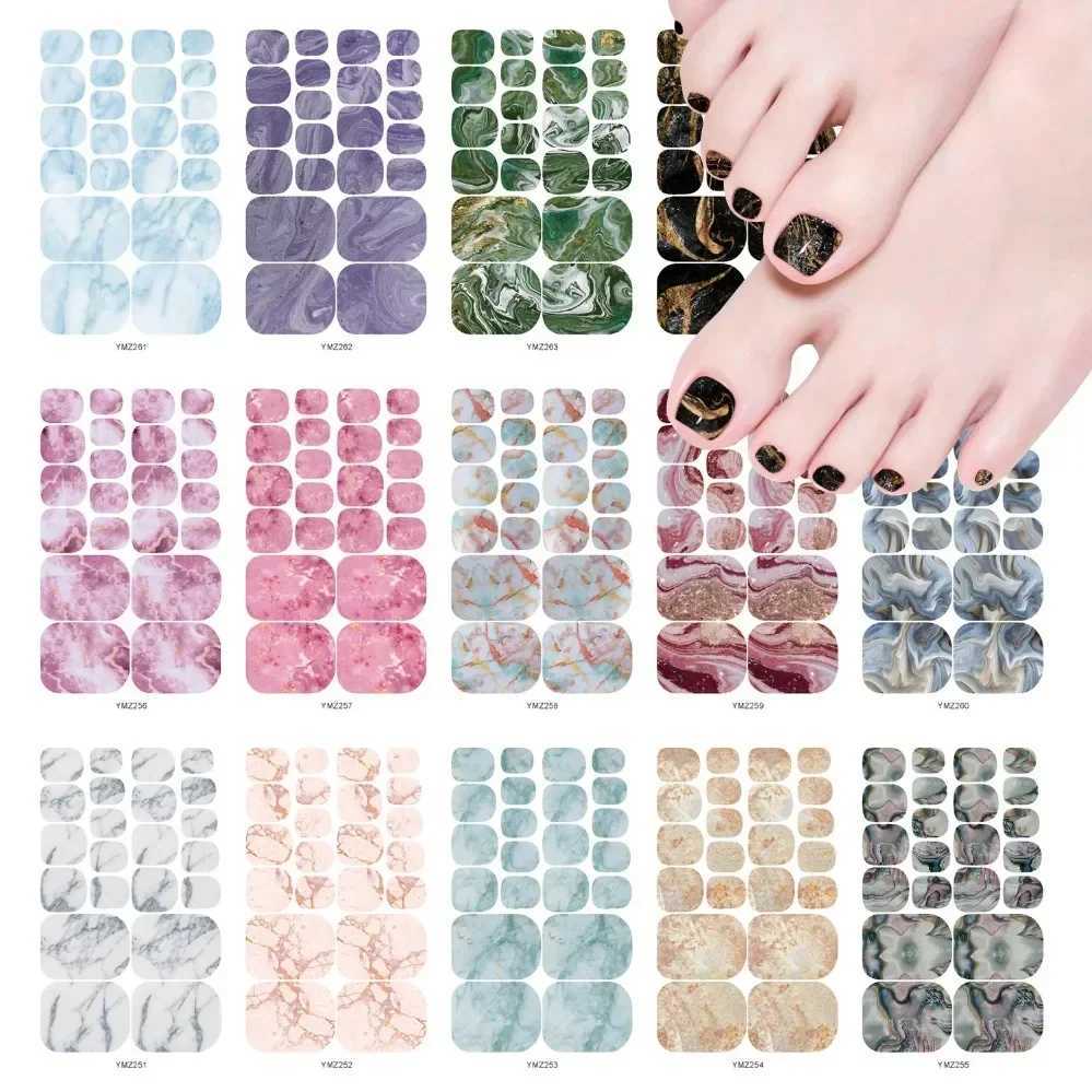 Toe Nail Art Stickers Black Grey Blue Marble Pattern Halo Press On ToeNail Stickers Decoration Waterproof Toe Nail DesignsXJ240814