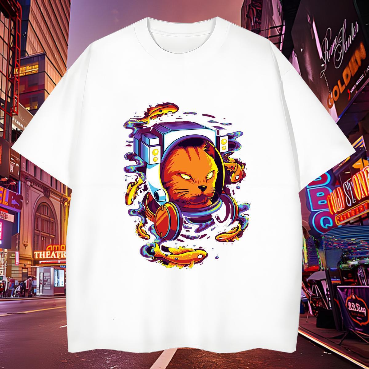Popular Mens T Shirts cat Breathable Crew Neck Anime Printing Street Cartoon Print 230g Pure Cotton Tshirts Fashion Design Tees