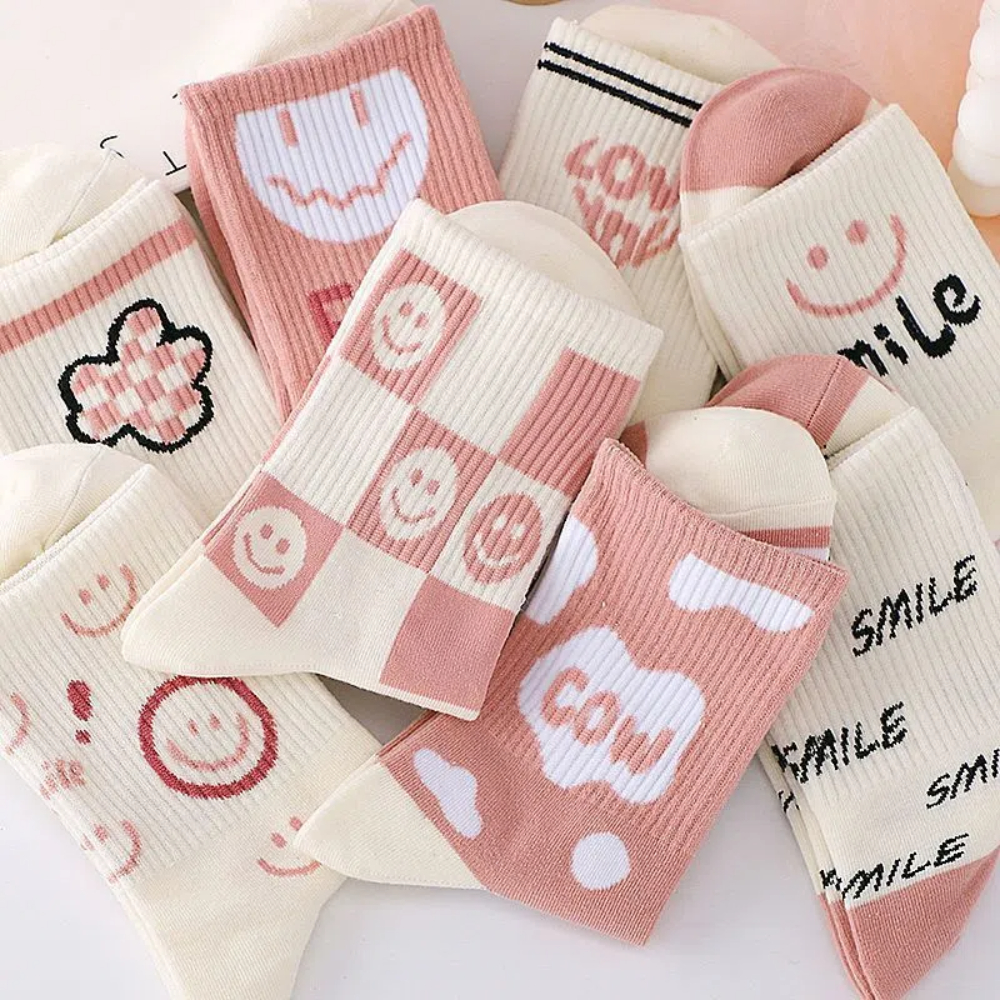Sock Kids Mid Tube Korean Ins Trendy Versatile Cartoon Cute Japanese Student Sock Kids White Autumn New Collection