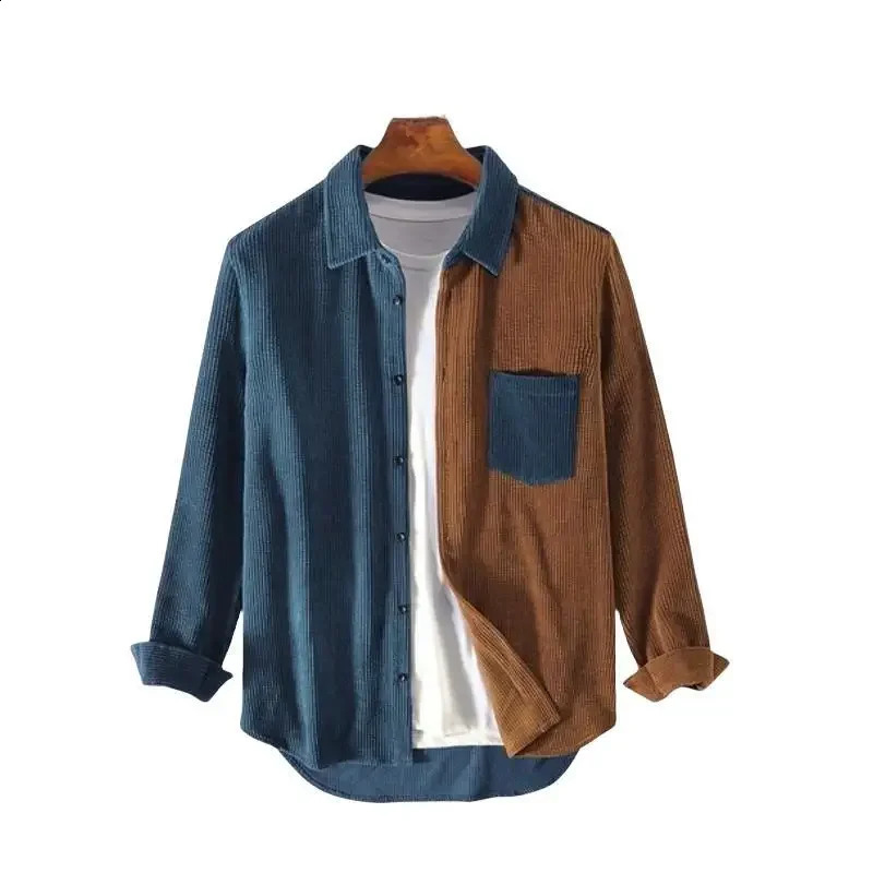 Cargo Corduroy Men Long Sleeve Casual Patchwork Pocket Mens Shirts High Quality Overshirt Blouses Male Clothing 240815