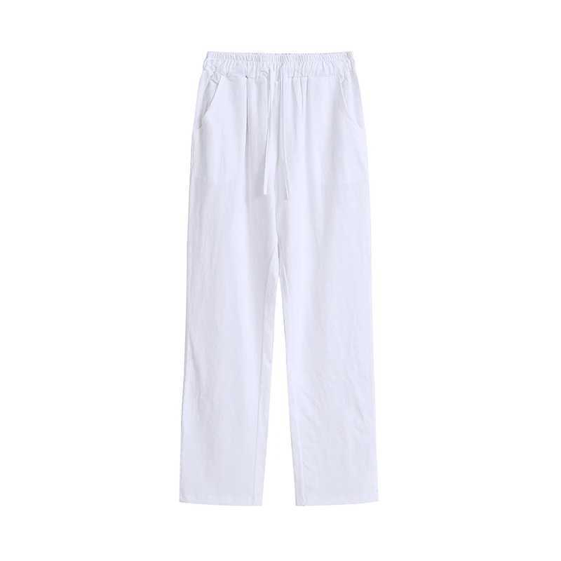 Mens casual pants classic thin linen mens summer fashion bag straight pants brushed elastic waist solid colorW240725