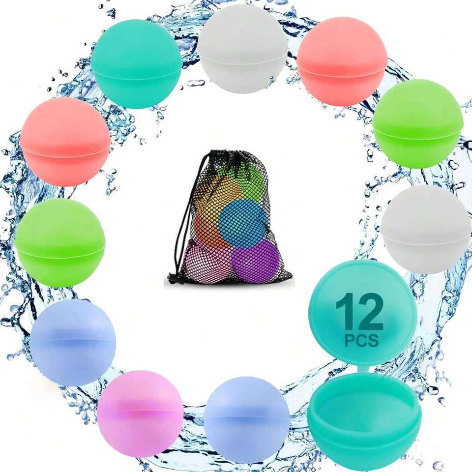 6/12/24Pcs Reusable Water Balloons Soft Silicone Water Bomb Quick-Fill Water Balls Summer Pool Beach Party Fun Game Water ToyXJ240815