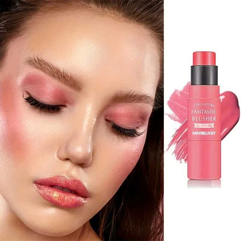 Blush Stick With Brush Makeup Cream Blusher Contour Face Cosmetics Gel Smooth Gentle Blendable Waterproof Facial Makeup Y240815