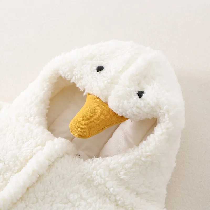 Umorden Baby Winter Wearable Swaddling Blankets Infant Sleep Sack Bag White Goose Costume Romper Outwear Warm Fleece Y240814