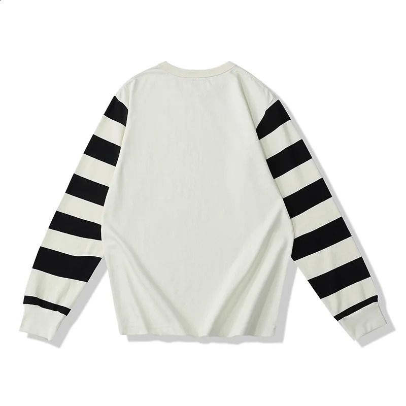 280G Heavyweight Dual Yarn Cotton Spring Fall Fashion Zebra Stripe T-shirt Mens Long Sleeve Casual Loose Tee Premium Basic Tops 240814