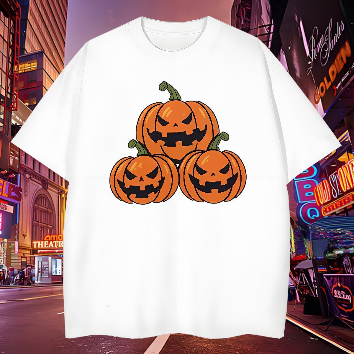 Comfortable T-Shirts for Men pumpkin Breathable Short Sleeve Casual Custom Print Plus Size 230g Pure Cotton Men Tees Classic Polos