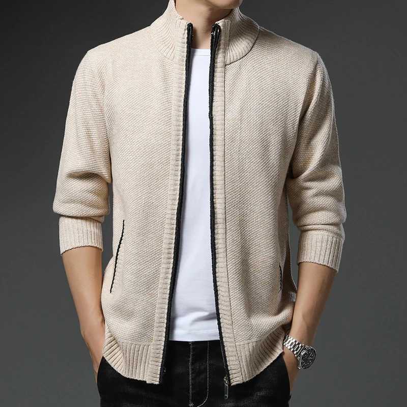 Mens Knit Sweater Stand Collar Cardigan Coat Autumn Winter Fleece Warm Clothes Korean Casual Cardigans Knit JacketXJ240907