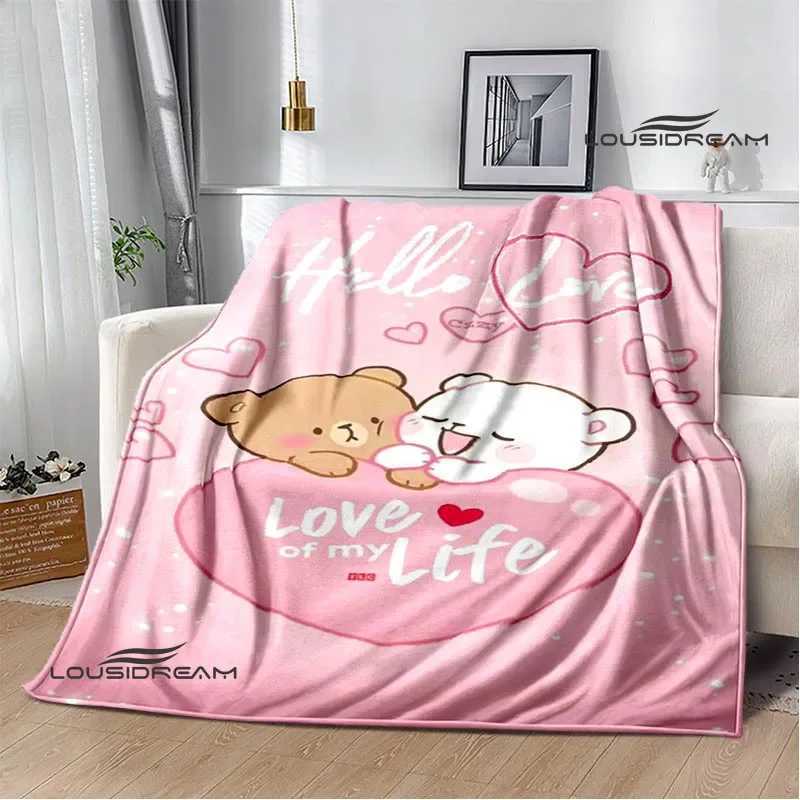 Cute cartoon bear printed blanket Warm Flannel Blankets Soft and Comfortable Home Travel Blanket bed linings Birthday Gift Y240815