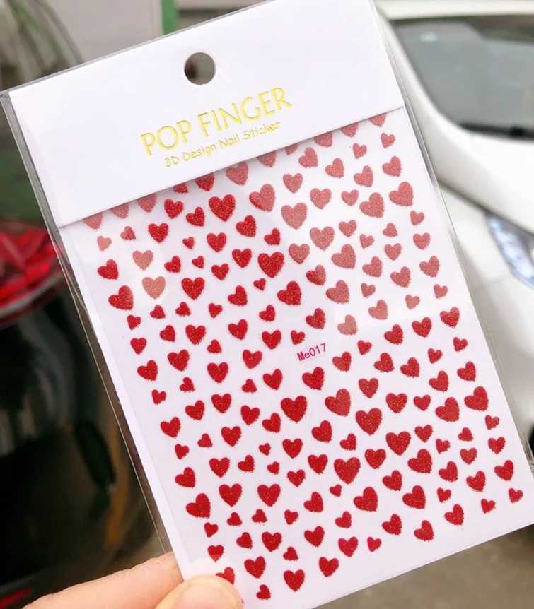 Nail Art Stickers Heart 3D Nail Sticker Gold Silver Black Sexy Red Nail Design Decal with Glitter Powder Nails AccessoriesXJ240814
