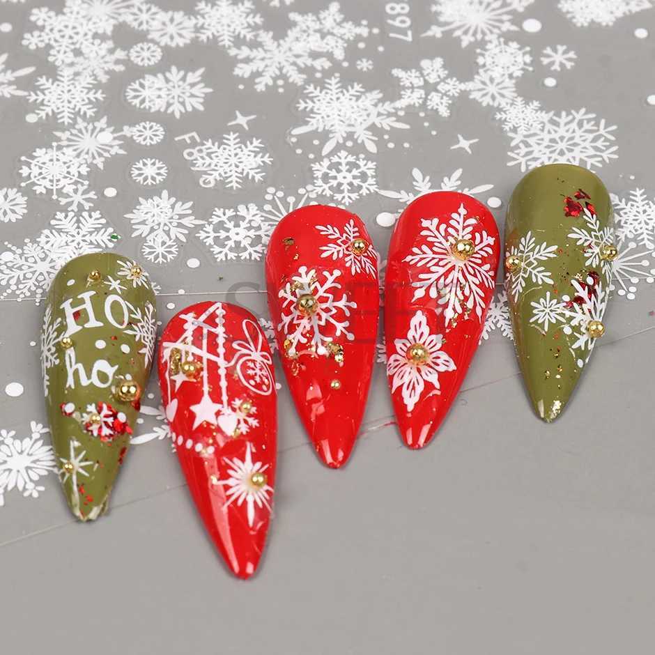 White Snowflakes Winter Festive Stickers Nail Art Decoration Decals Glitter Snowman/Elk/Snow Charms Xmas Manicure 2023 JIF896XJ240814