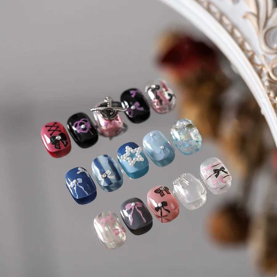1PCS 5D Macaron Bow Nail Stickers Rhinestones Kawaii Flower Adhesive Decals Press on Nails DIY Nail Art Decorations AccessoriesXJ240814