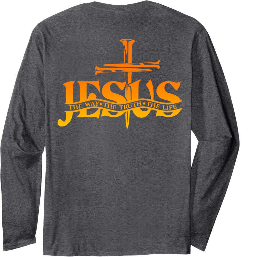 Long Sleeve Shirts for Men sweatshirt Jesus The Way Truth Life Bible Verse Christian (On Back) Long Sleeve Tee Streetwear Casual tops clothes Simplici
