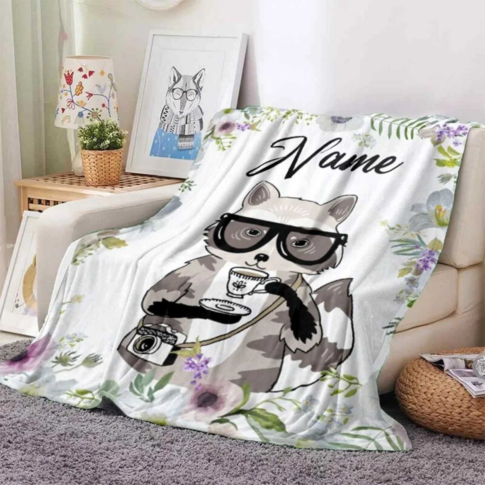 Custom Pet Name Blanket Warm Flannel Throw Blanket for Kids Adult Lightweight Soft Corgi Blankets for Bed Sofa Airplane 70x100cm Y240815