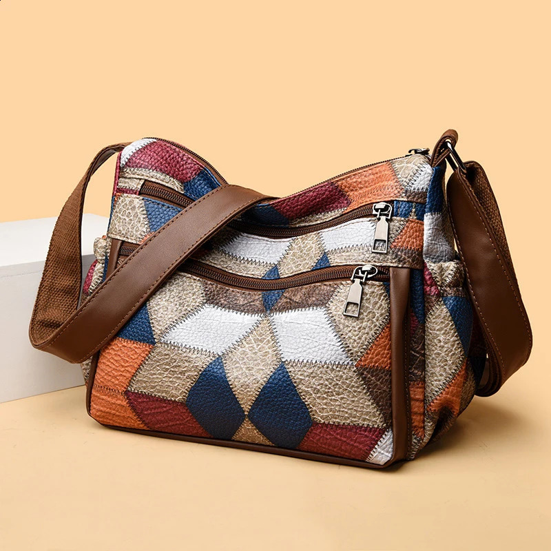 Women Messenger Bags PU Leather Handbag Inclined Shoulder Bag Female Crossbody Vintage Plaid Pattern 240814