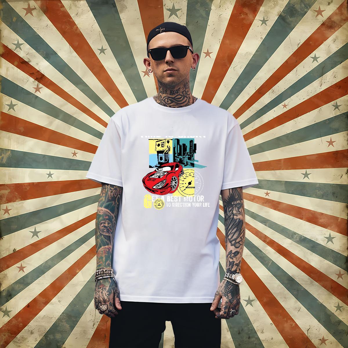 Unisex car T Shirts Men Hip Hop Men Clothes T-Shirt 230g 100% Cotton New Arrival Breathable Crew Neck Custom Cartoon Polos