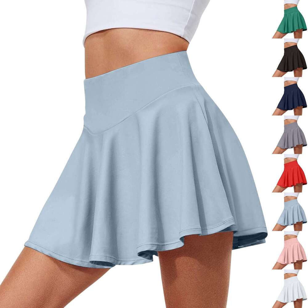 New 2024 Women's Stretch Yoga Pants Printed Athletic Shorts Lightweight High Waisted Skirt With Pockets