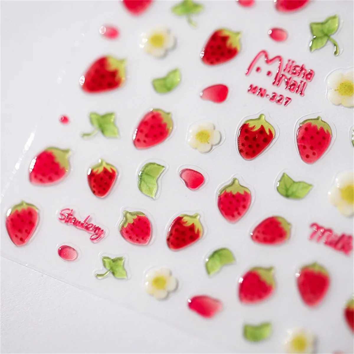 1pcs 5D Kawaii Jelly Strawberry Nail Art Stickers Fashion Cartoon Fruit Nail Transfer Slider Decals DIY Decorations AccessoriesXJ240814