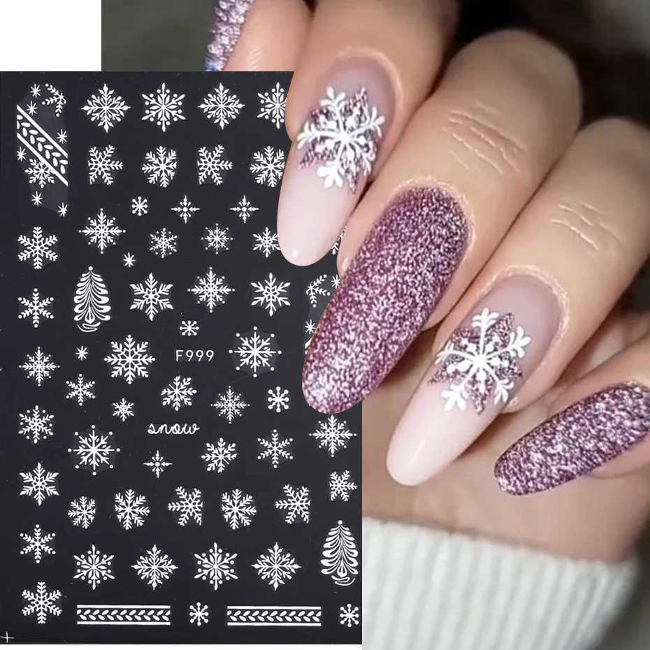 New Christmas Decorations 2023 New Year Nail Stickers 3D Gold Santa Claus Elk Snowflake Nails Art Accessories Sliders For NailsXJ240814