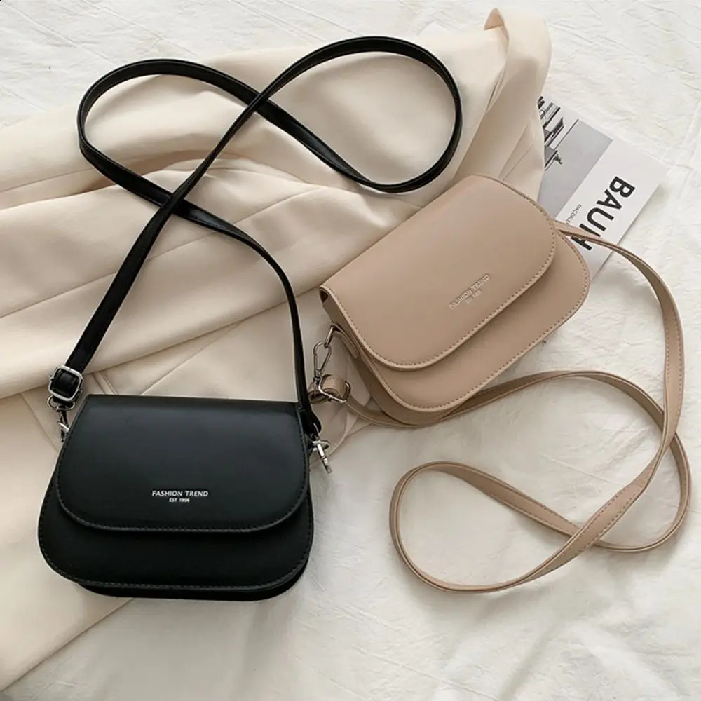 Trendy Saddle Shoulder Bag Women PU Leather Crossbody Simple Solid Color Flap Messenger Fashion Handbags Pouch 240814Z