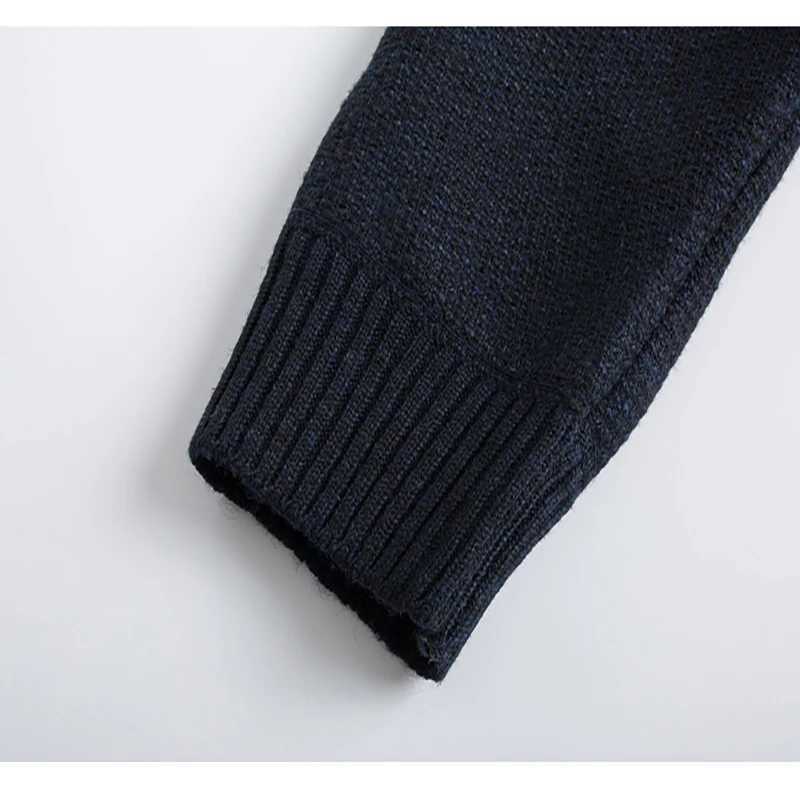 Plus velvet padded autumn and winter mens knitted cardigan sweater mens color matching hooded Korean sweaterXJ240814