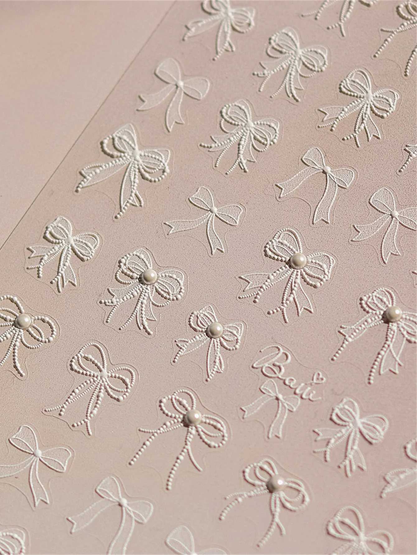 1PCS 5D Nail Art Stickers White Series Lace Bow And Shell Light High Quality Manicure Nail Stickers DecalsXJ240814