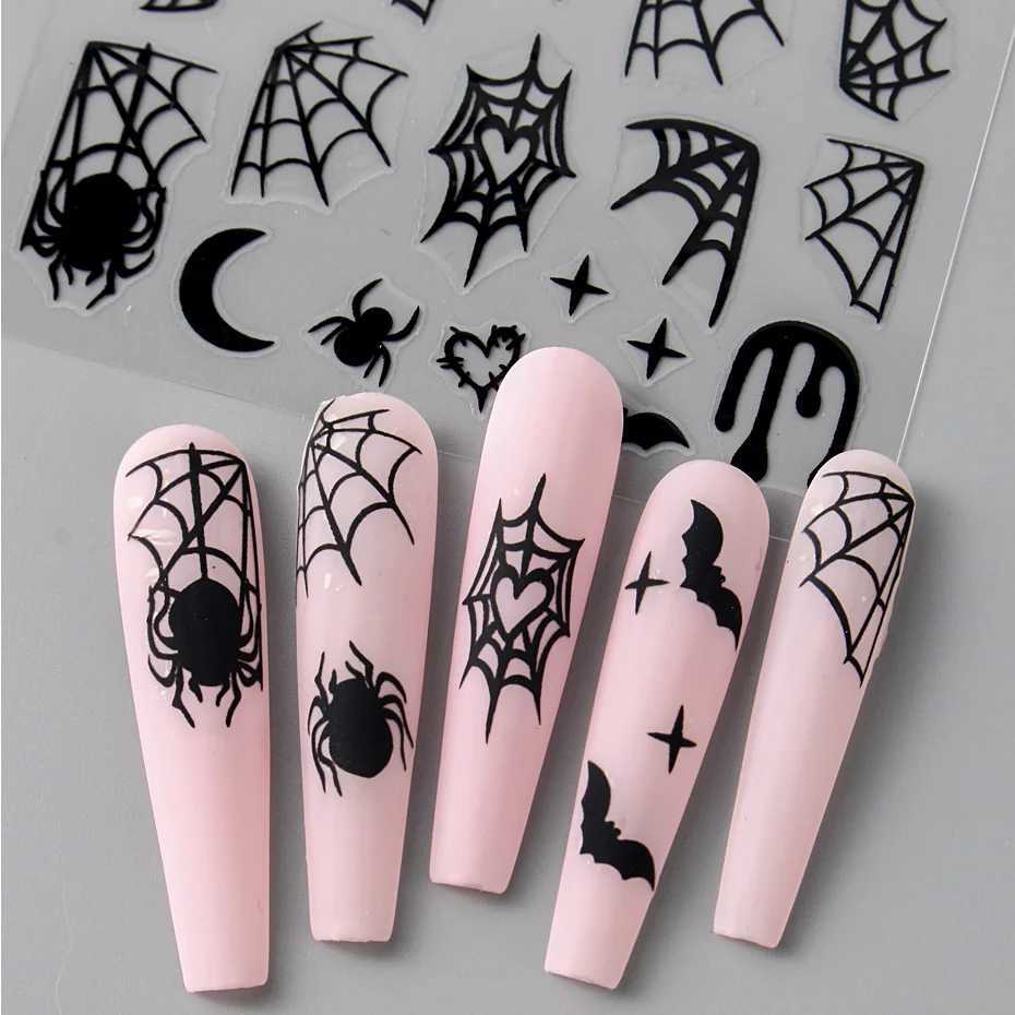 4pcs/Set Halloween Spider Web Nail Stickers Black Spider Design Slider Self-Adhesive Decal DIY Manicure Decoration Nail SuppliesXJ240814