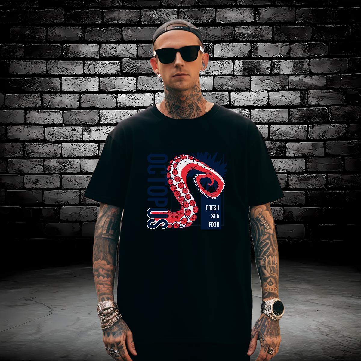 Mens T Shirts 230g 100% Cotton octopus tentacle High Street Hip Hop Breathable Custom Anime Men Tops Tees 2024 DIY Cool Clothings